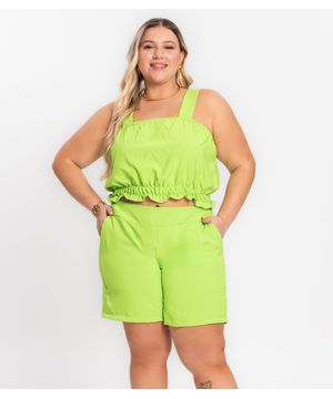 Shorts Feminino Plus Size Crepe Light Secret Glam Verde