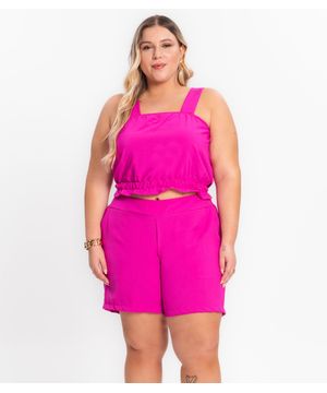 Shorts Feminino Plus Size Crepe Light Secret Glam Rosa