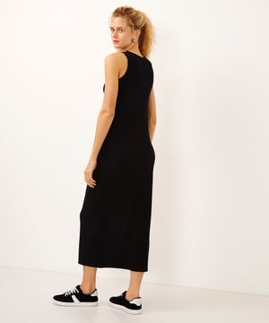 vestido midi canelado preto