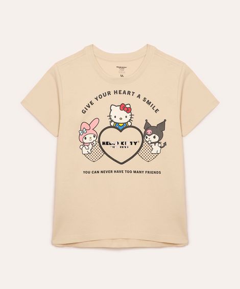 camiseta juvenil de algodão hello kitty bege