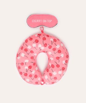 kit de apoio de pescoço e tapa olho cerejas rosa