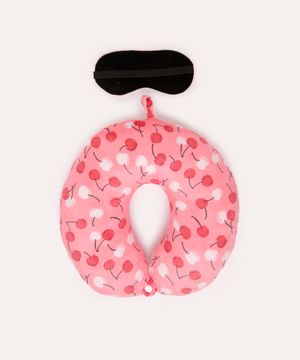 kit de apoio de pescoço e tapa olho cerejas rosa