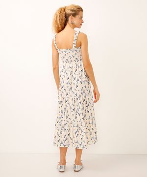 vestido midi alça fina floral off white