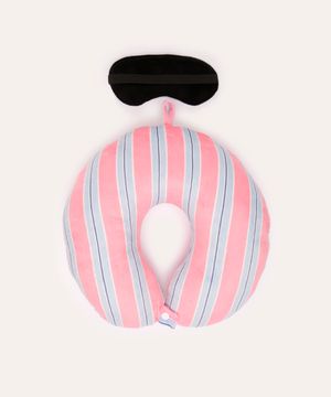 kit de apoio de pescoço e tapa olho listrado rosa