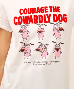 camiseta de algodão mood coragem o cão covarde off white