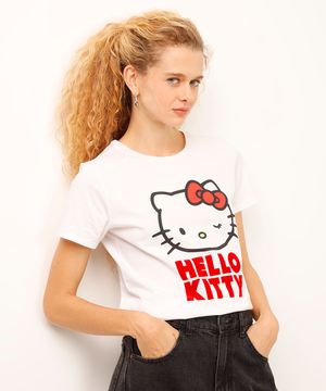 camiseta de algodão manga curta hello kitty off white