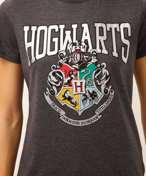 camiseta de algodão manga curta hogwarts cinza