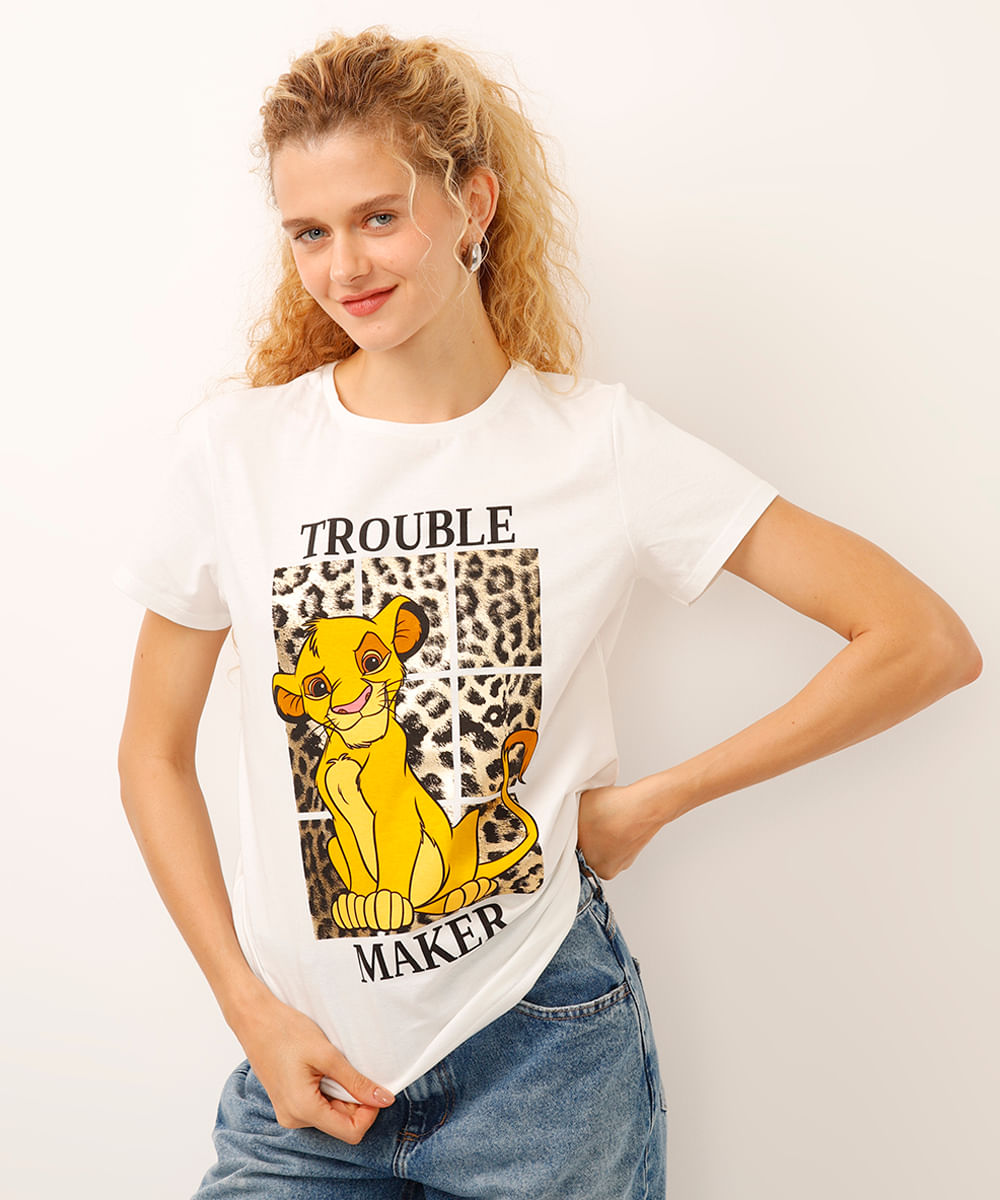camiseta de algodão manga curta metalizada simba off white
