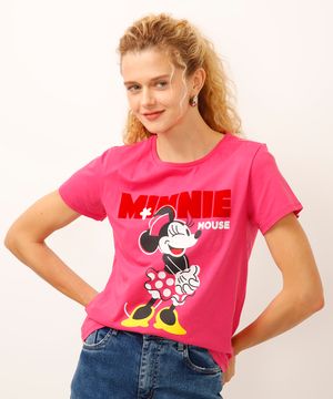 camiseta de algodão manga curta minnie rosa