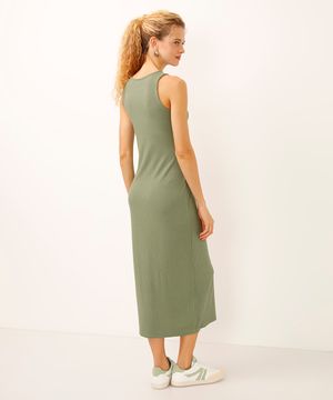 vestido midi canelado verde