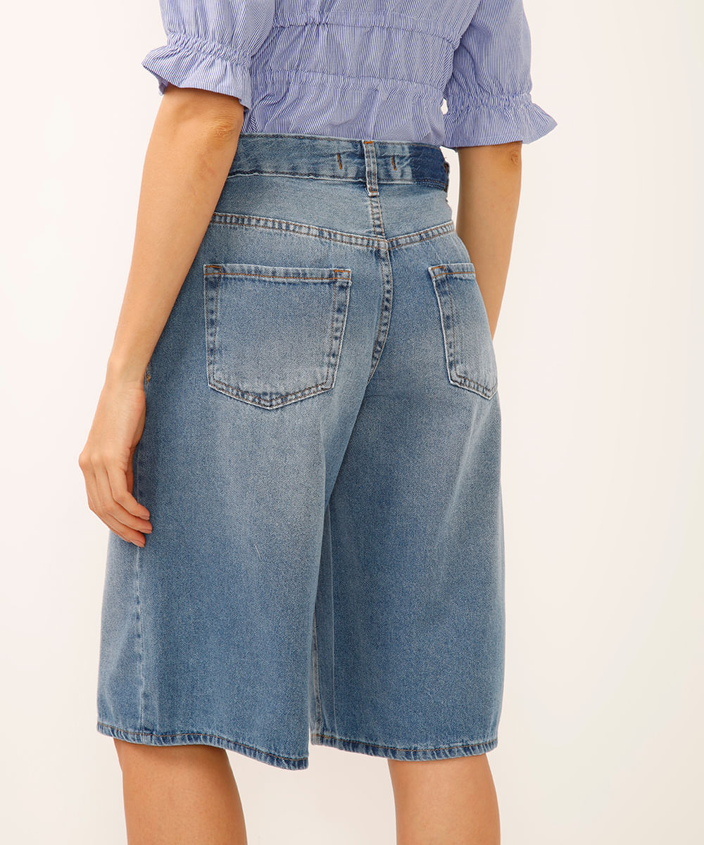 bermuda jorts jeans cintura média azul
