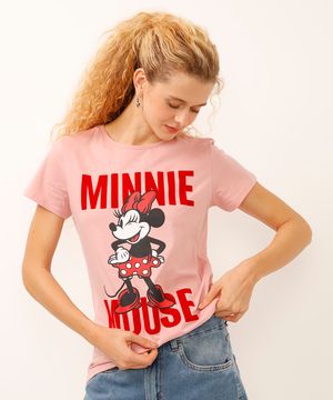 camiseta de algodão manga curta minnie rosa