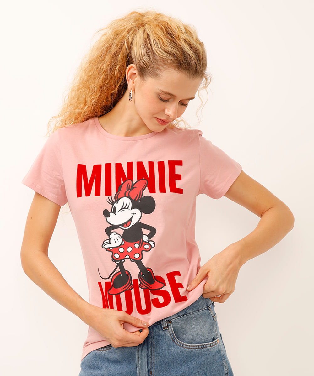 camiseta de algodão manga curta minnie rosa