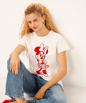 camiseta de algodão manga curta minnie off white