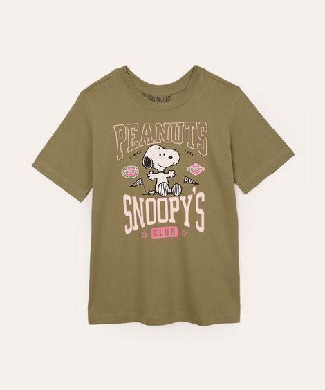 camiseta juvenil de algodão snoopy verde