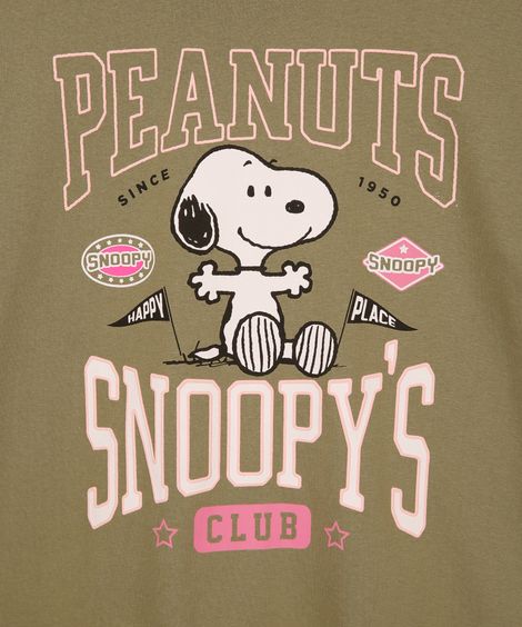 camiseta juvenil de algodão snoopy verde