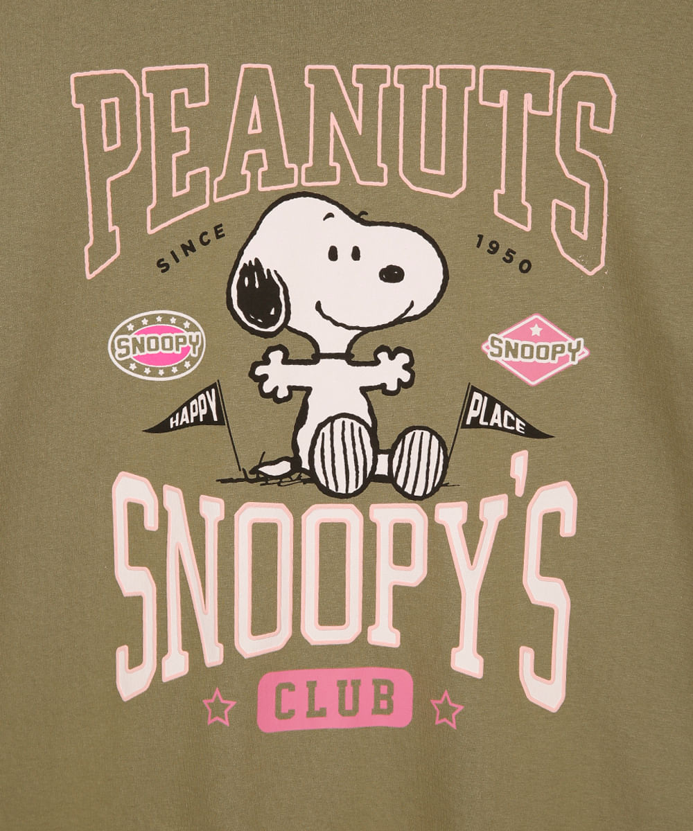 camiseta juvenil de algodão snoopy verde