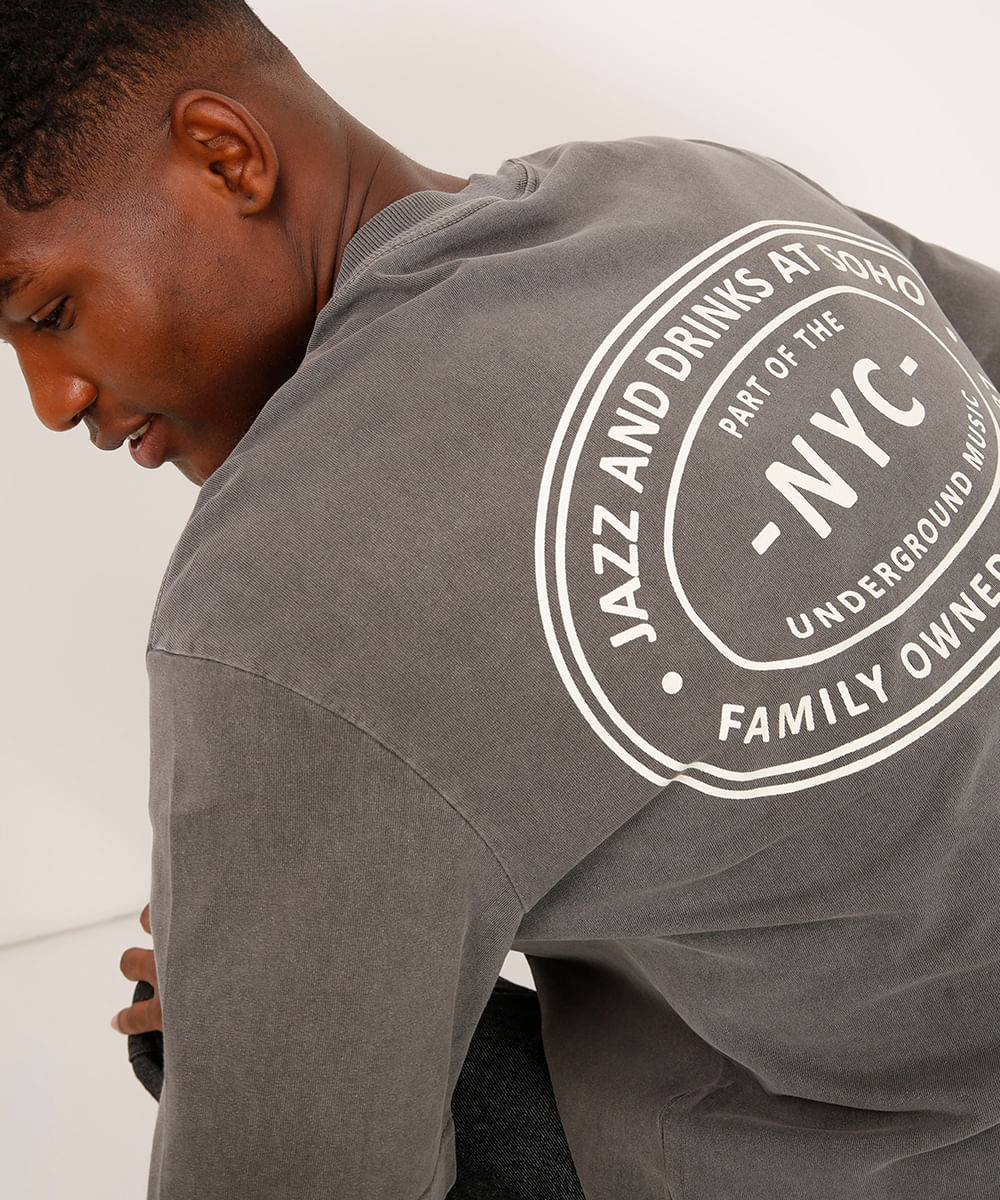 camiseta de algodão nyc cinza