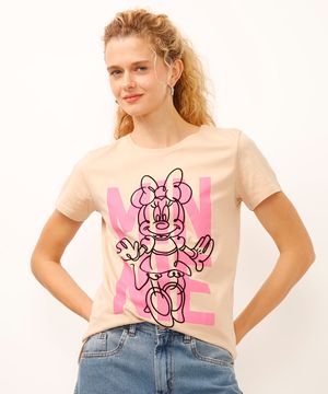 camiseta de algodão manga curta minnie bege