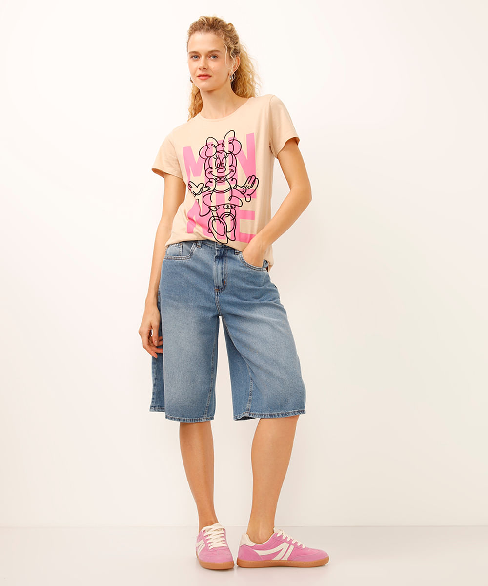 camiseta de algodão manga curta minnie bege