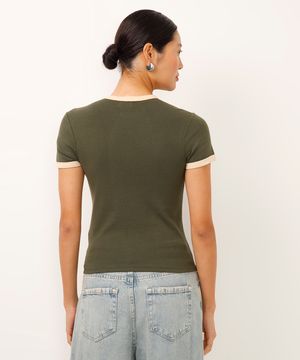 camiseta de algodão cropped bicolor verde