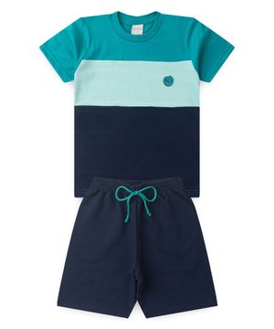 Conjunto Verão Menino Infantil Verde Camiseta e Bermuda com Recortes MLK