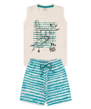 Conjunto Verão Menino Infantil Natural Regata e Bermuda Rock and roll