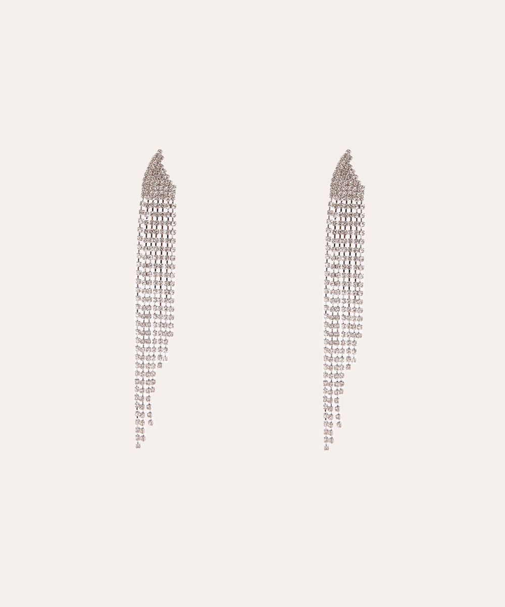 brinco de strass com franjas prateada