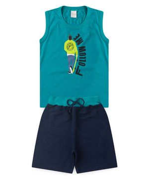 Conjunto Verão Menino Infantil Verde Regata e Bermuda Follow Me