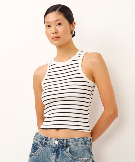 regata de algodão halterneck listrada off white