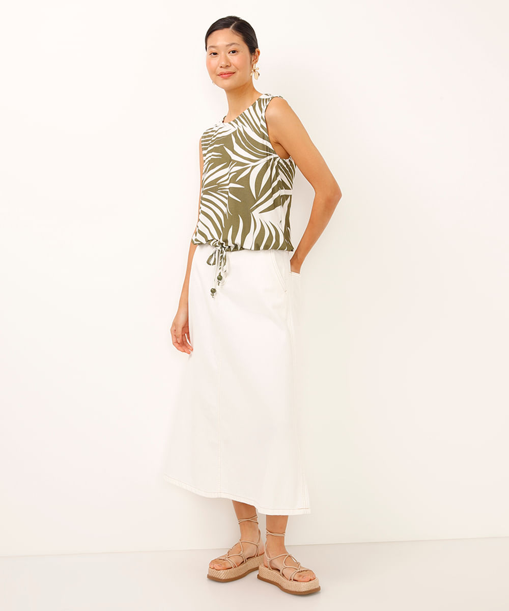 regata de viscose com amarração folhagem verde