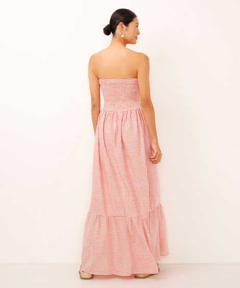 vestido longo de viscose sem alça listrado vermelho
