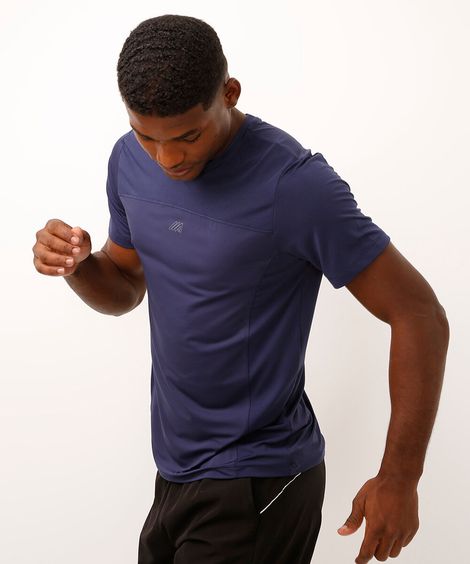 camiseta slim manga curta com recortes esportiva azul marinho