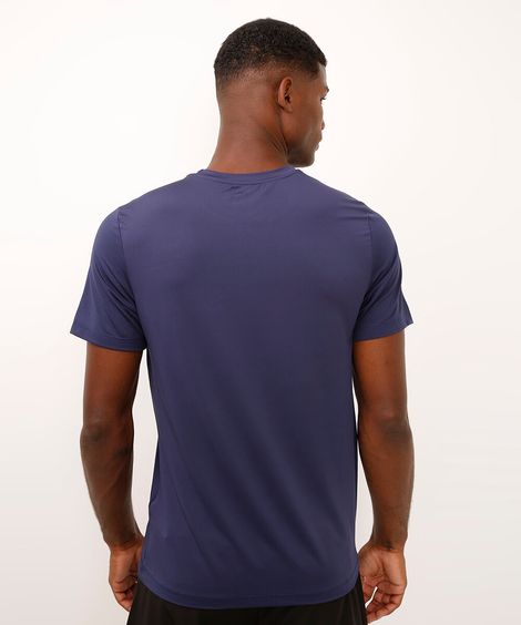 camiseta slim manga curta com recortes esportiva azul marinho