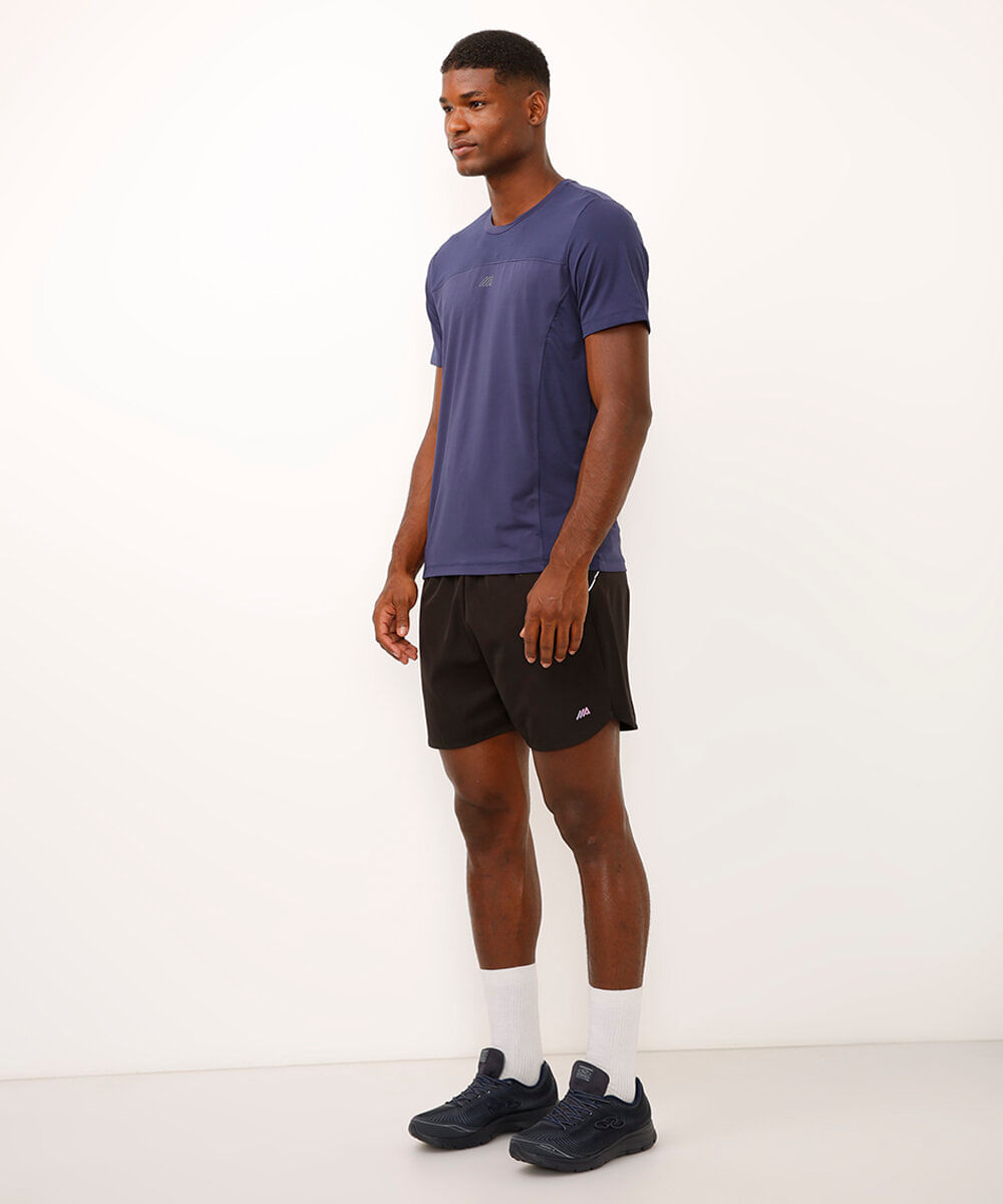 camiseta slim manga curta com recortes esportiva ace azul marinho