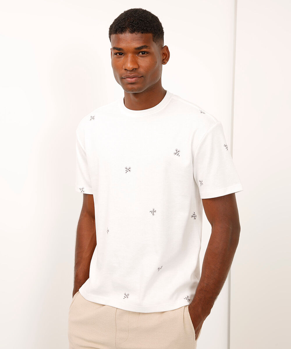 camiseta relaxed manga curta floral off white
