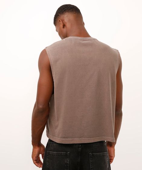 regata machão de algodão cropped marrom