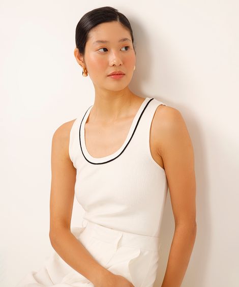 regata de tricot decote u bicolor off white