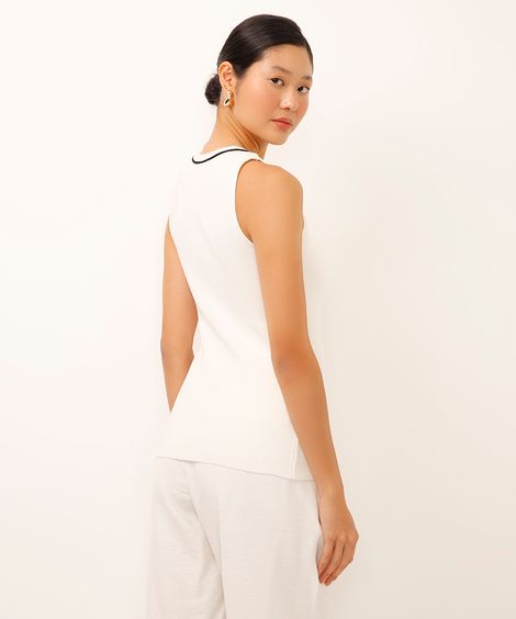 regata de tricot decote u bicolor off white
