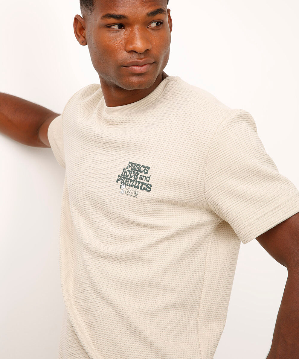 camiseta de algodão texturizada peanuts bege