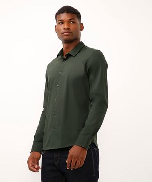 camisa slim de algodão manga longa verde