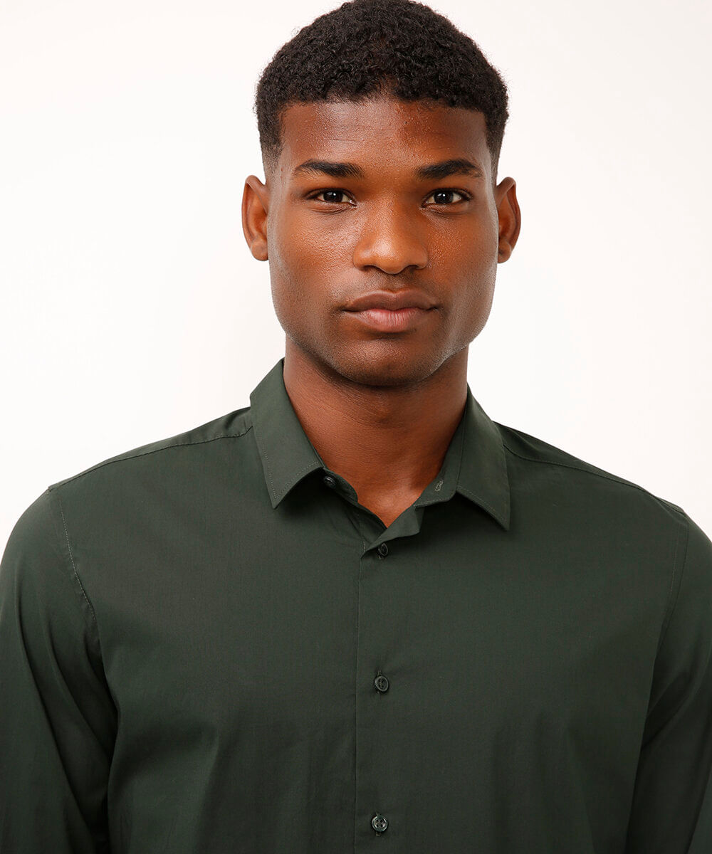 camisa slim fit de algodão manga longa verde