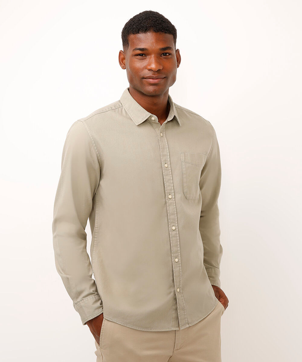 camisa comfort de sarja manga longa verde