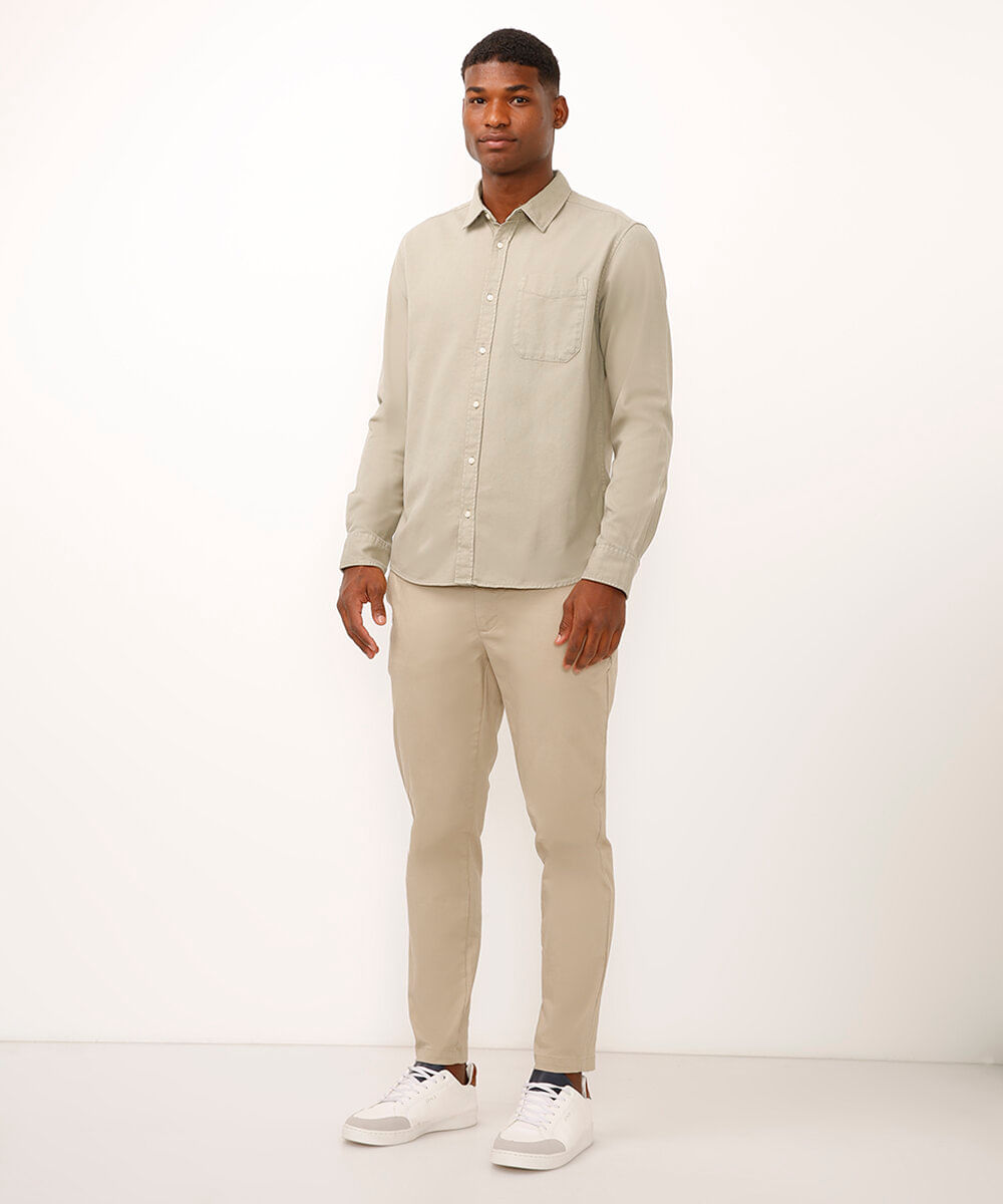 camisa comfort de sarja manga longa verde