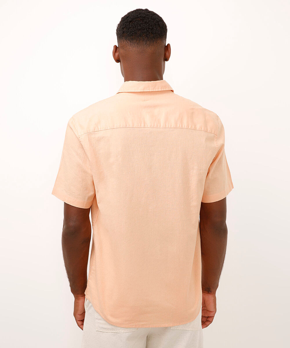 camisa comfort com linho manga curta laranja