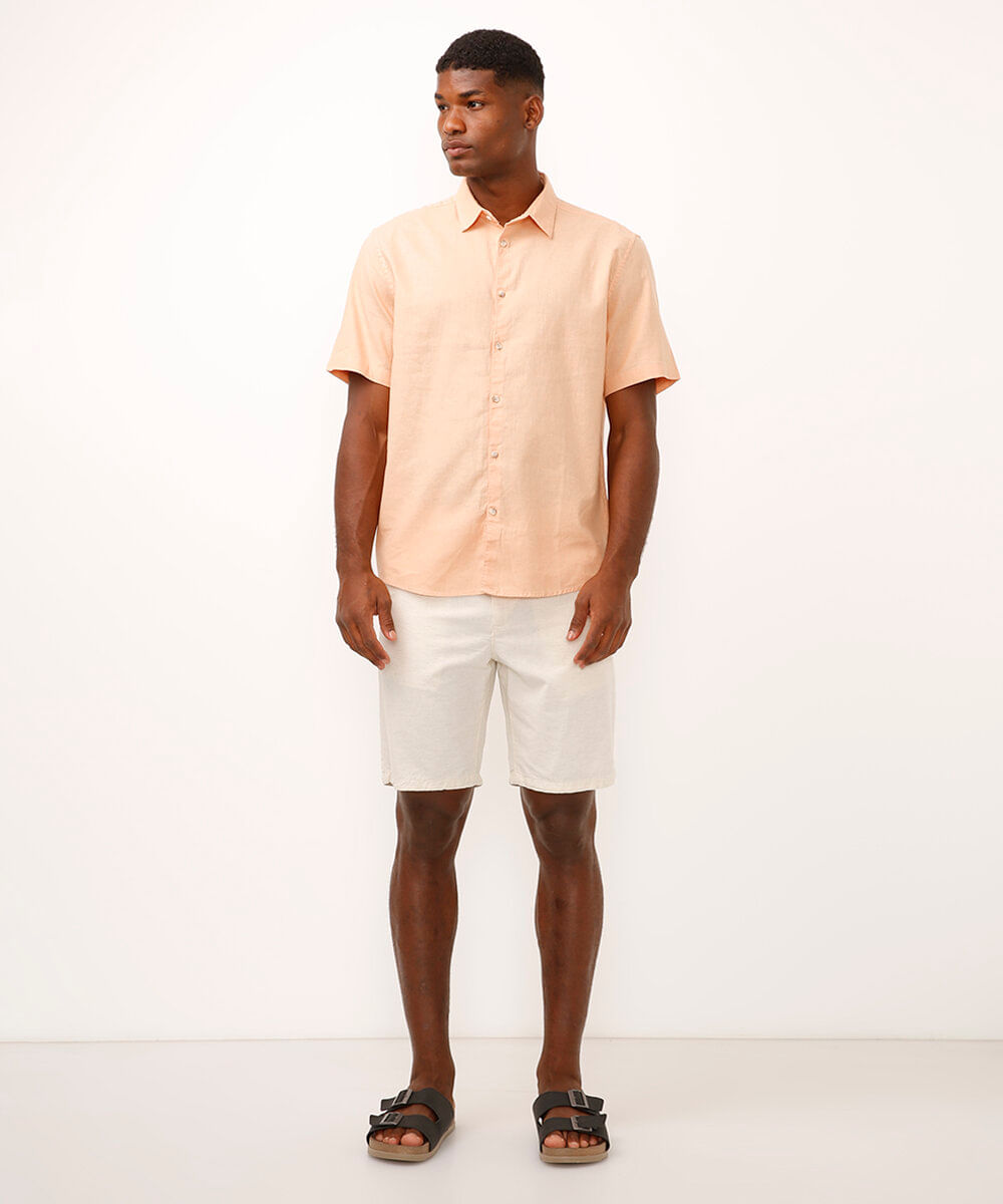 camisa comfort com linho manga curta laranja