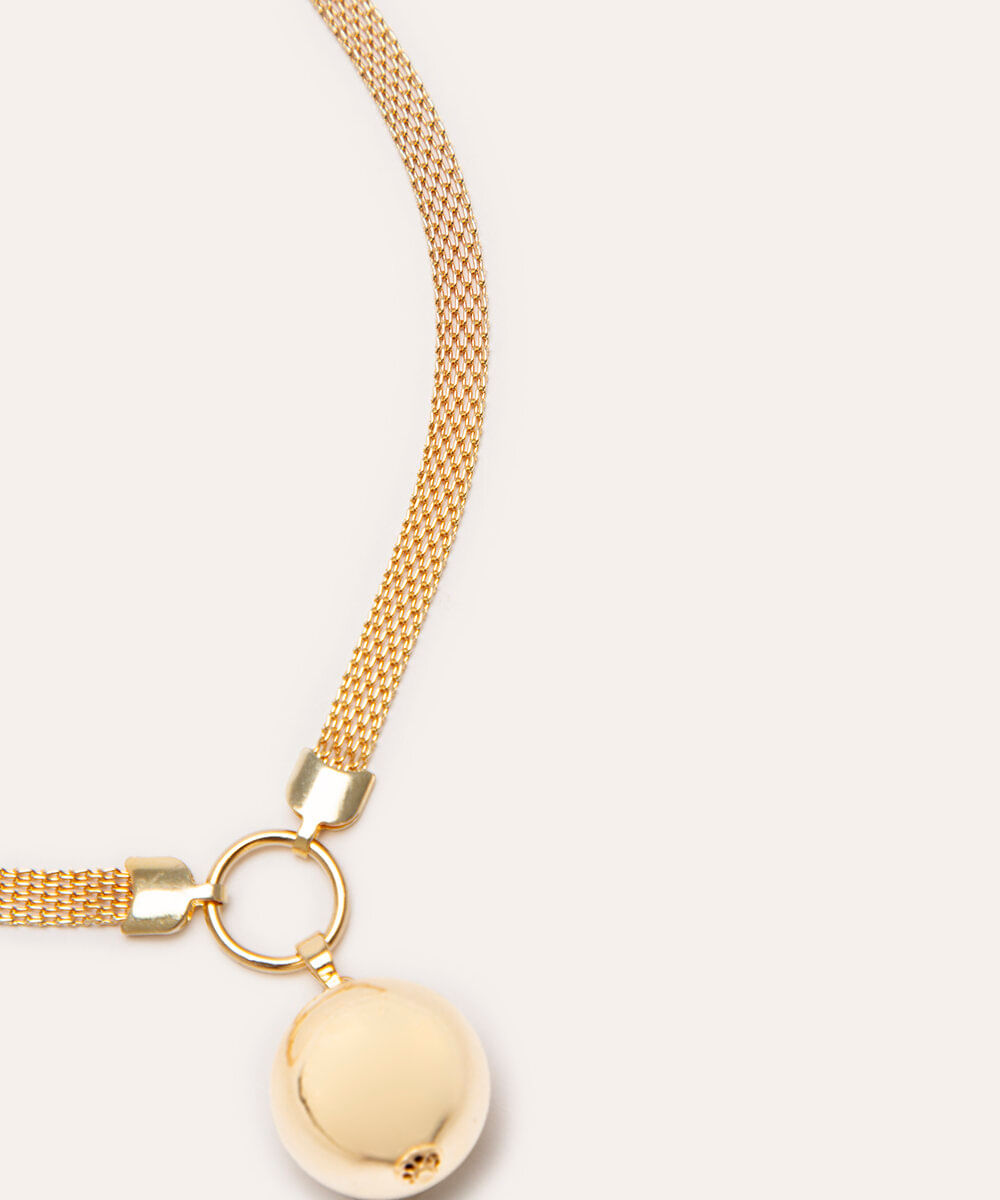 colar com pingente de esfera dourado