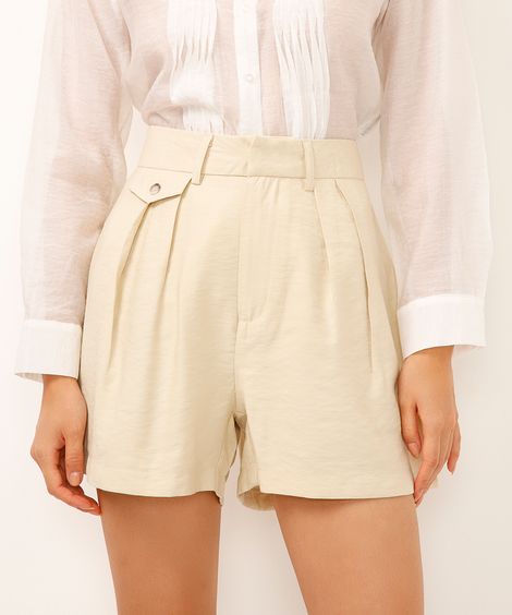 short clochard de alfaiataria com pregas bege
