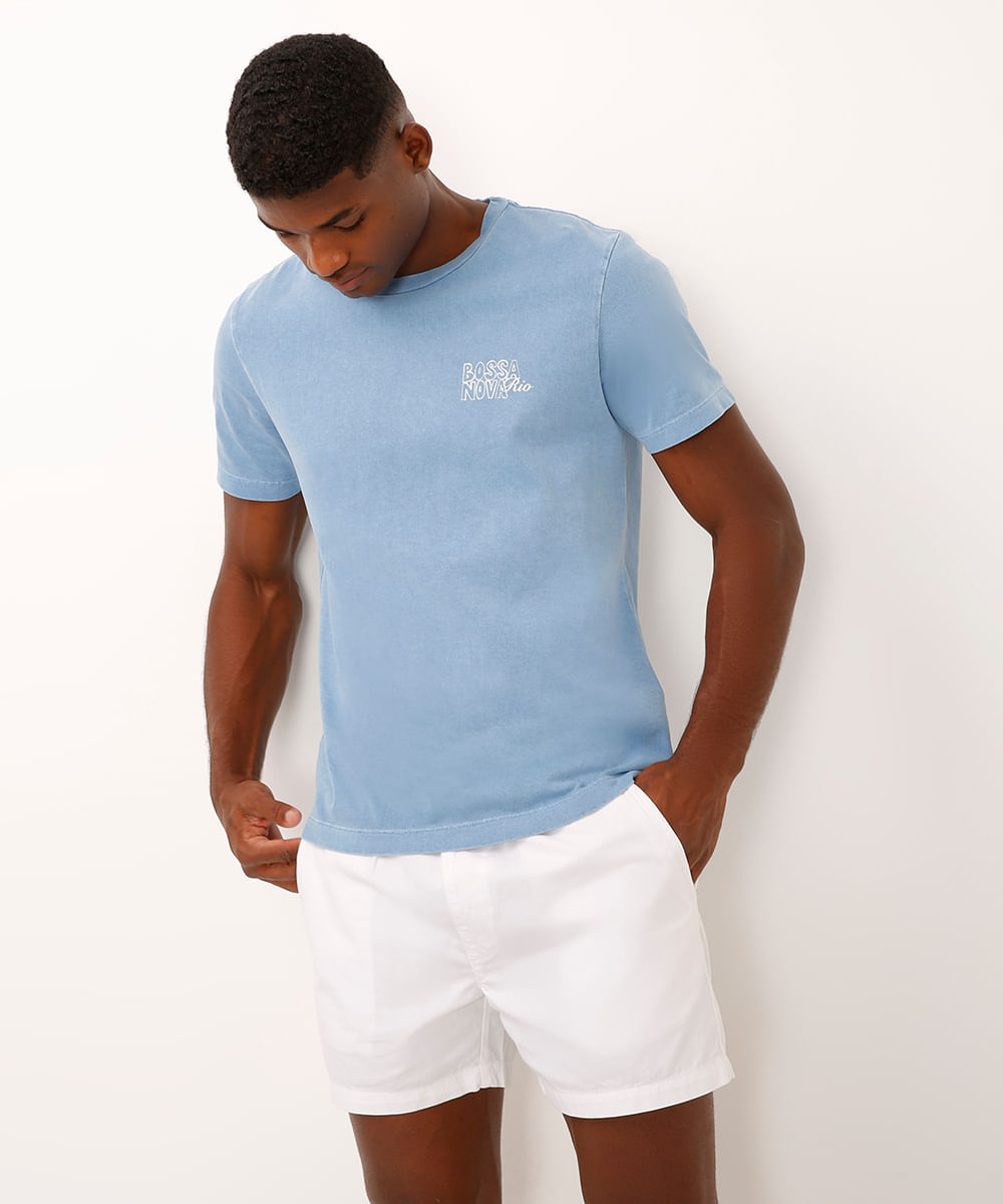camiseta de algodão manga curta bossa nova rio azul