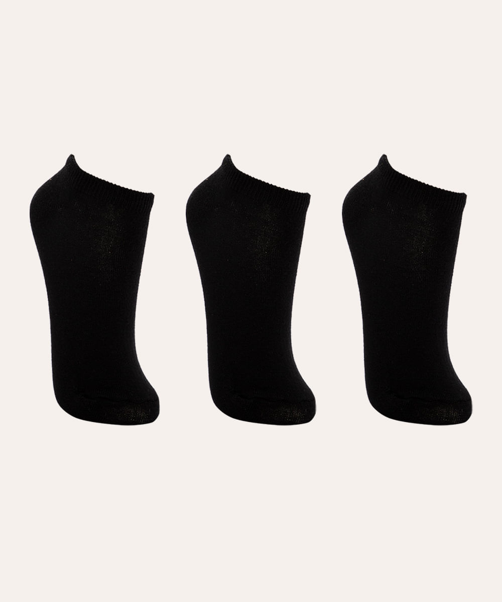 kit de 3 meias cano baixo preto